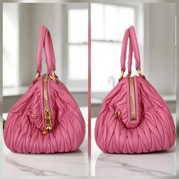 Miu Miu 💕 Pink Matelasse Nappa Leather Top Handle Satchel Bag Pristine ✨ - Picture 13 of 16